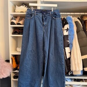 Drawstrings plated wide leg denim jeans